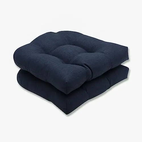 

Solid Indoor/Outdoor Wicker Seat Cushion Reversible, Weather and Fade Resistant, Round Corner - 19" x 19", Blue, 2 Coun