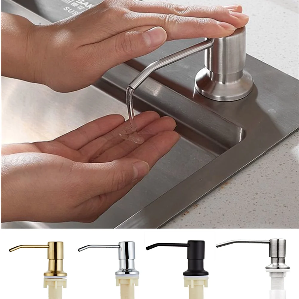 

Deck Mounted Kitchen 300ML Sink Soap Dispensers Stainless Steel Pump Chrome Black for Kitchen Built in Counter Top Dispenser