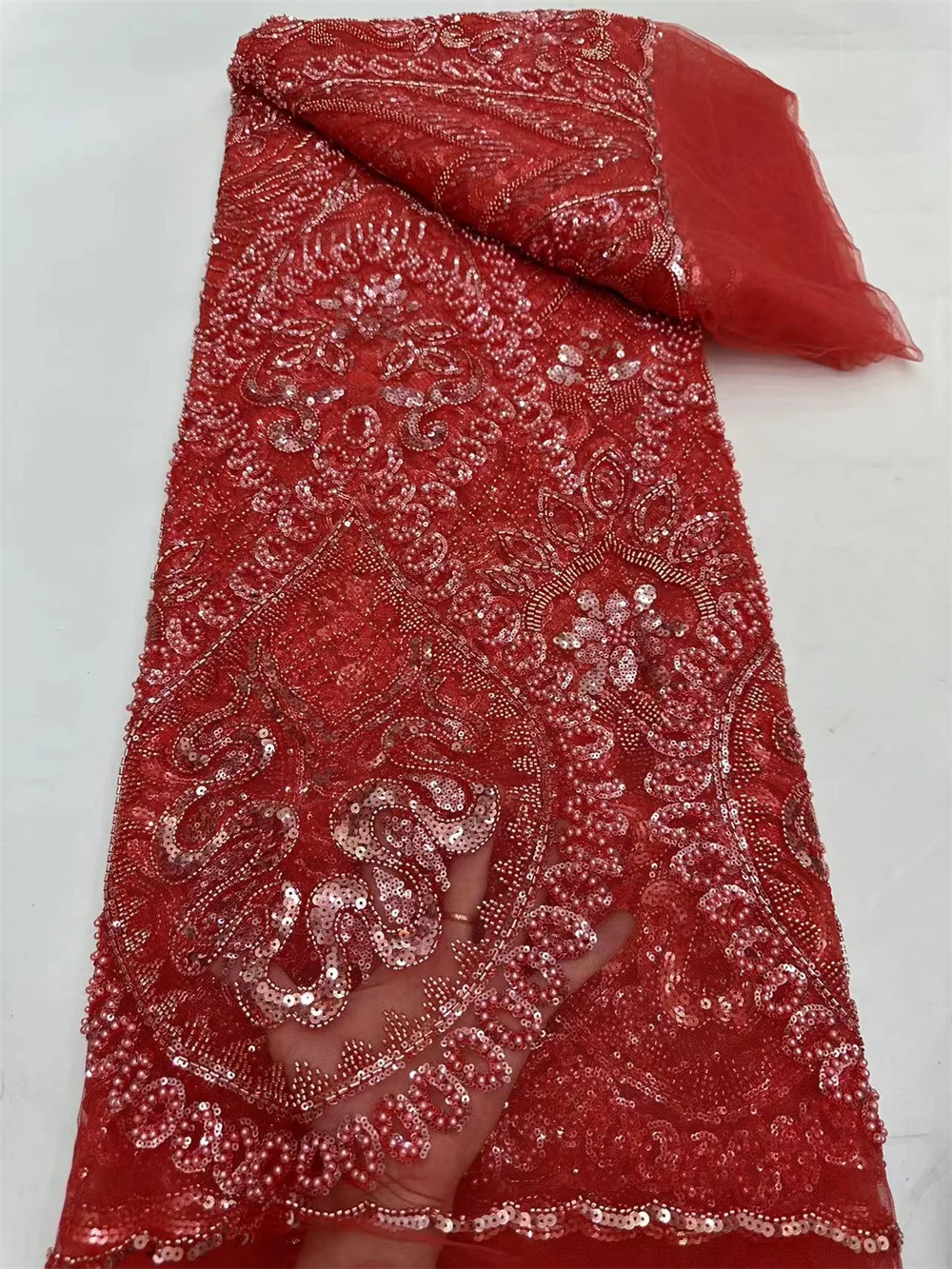 Нигерийская Тяжелая кружевная ткань ручной работы из бисера 2024 африканская