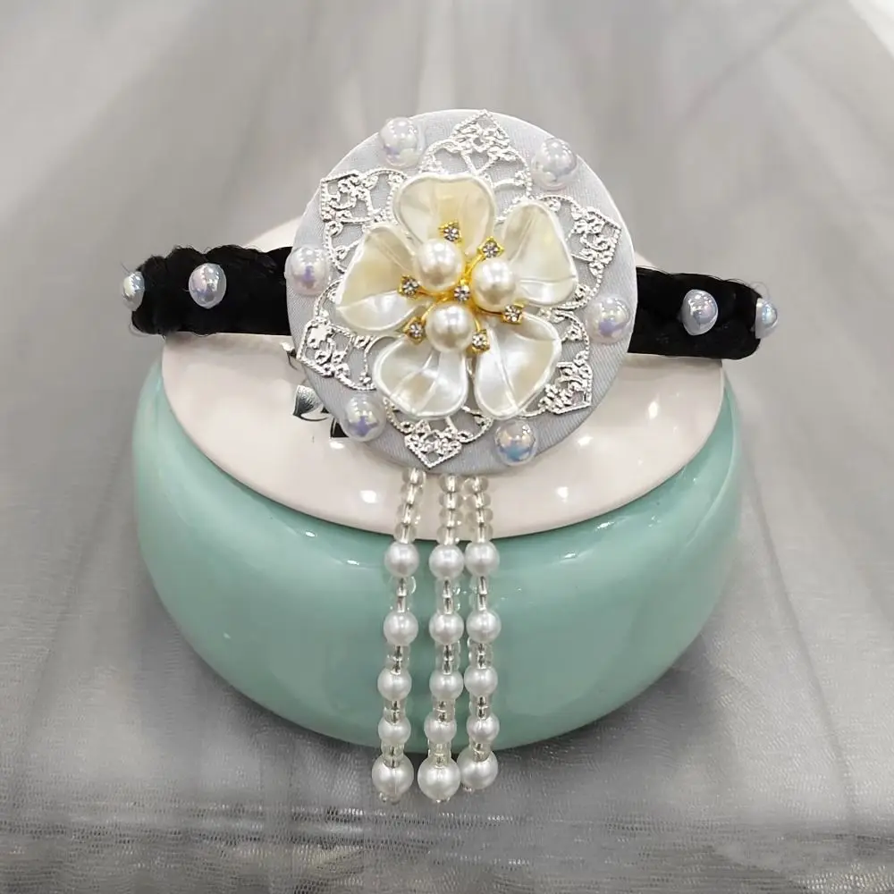 Классическая цветочная корейская повязка на голову с кисточками и бисером