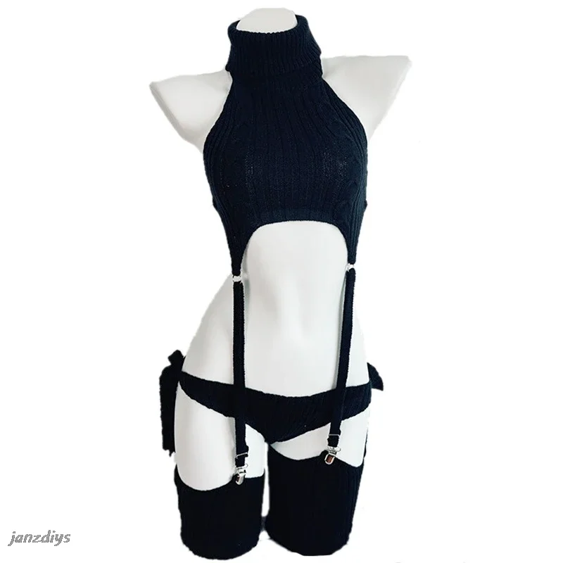 Женская черная водолазка с котом свитер наряд униформа для косплея Трикотажный