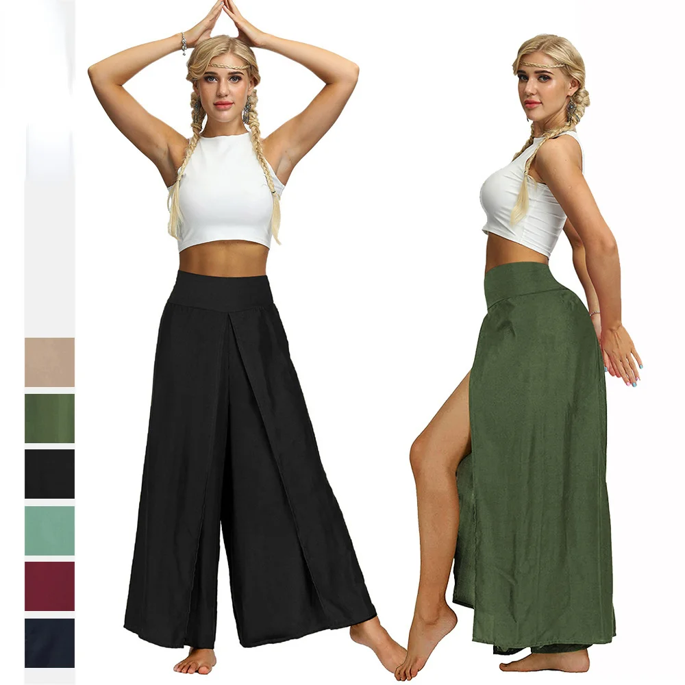 

2023 Hot sale Summer New Women's Wear Solid Color Casual Wide Leg Pants Sports Drop Split Pants Yoga Pants for Women