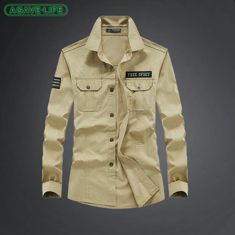 

New Men's Long-sleeve Shirt Men Casual Slim Korean Solid Color Shirt Men Cotton Simple Loose Military Shirt Jacket Spring Autumn
