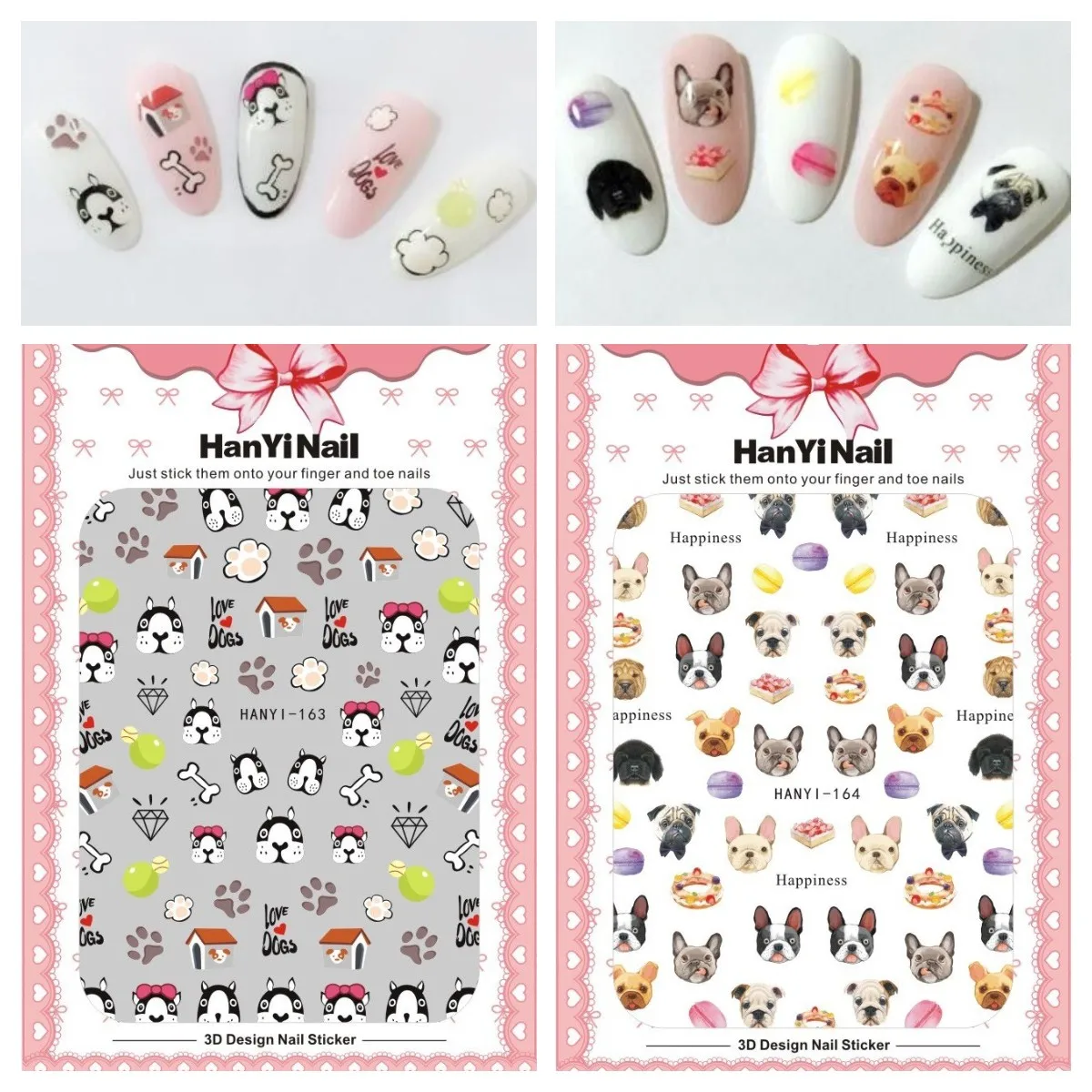 

3шт./упак. HanYI 163-164 наклейка для ногтей в виде милой собаки s 3D наклейка для наращивания ногтей с обратным клеем для самостоятельной сборки