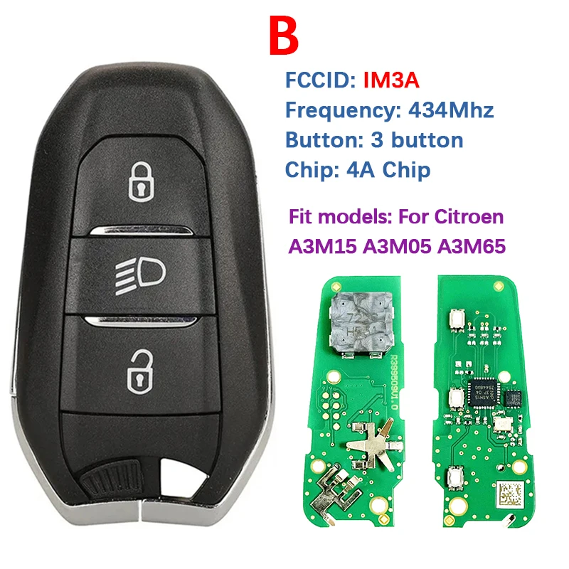 

CN009070 Послепродажный смарт-ключ IM3A 4A чип 434 МГц A3M05 A3M15 A3M65 Все в одном для Vauxhall DS P-eugeot 3008 4008 5008