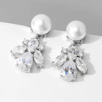 2022 new fashion luxury female pearl dangle earrings aaa cubic zirconia wedding accessories jewelry for women