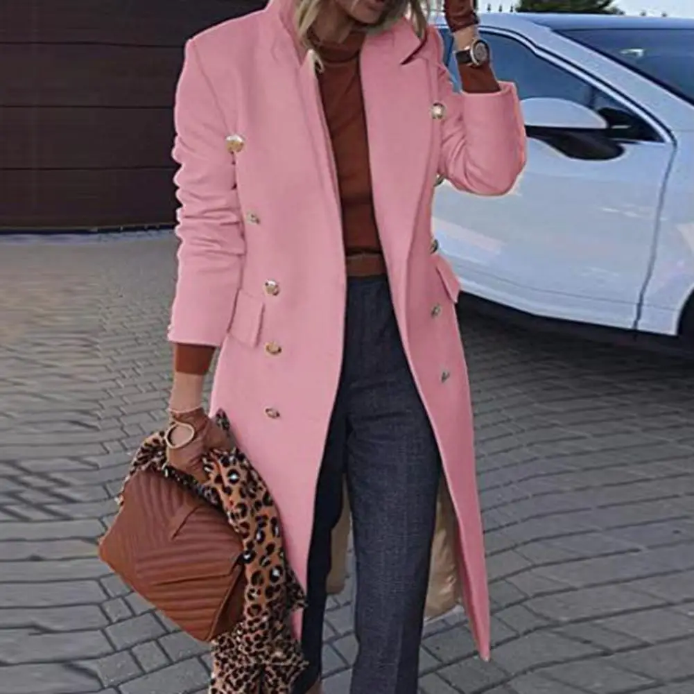 

Double-breasted Coat Chic Knee-length Woolen Coats for Women Double-breasted Long-sleeved for Autumn Winter Streetwear