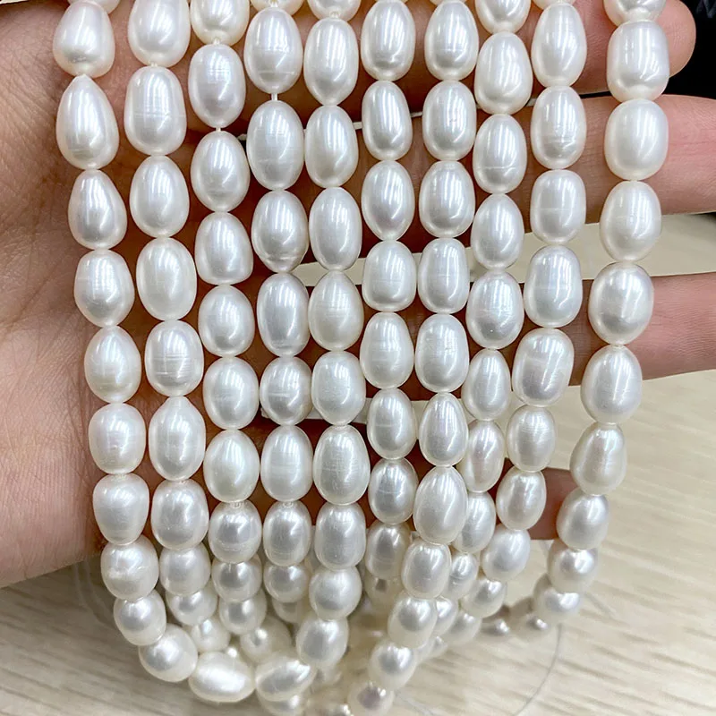 Белые жемчужные рисовые бусины 7x10 мм | Украшения и аксессуары