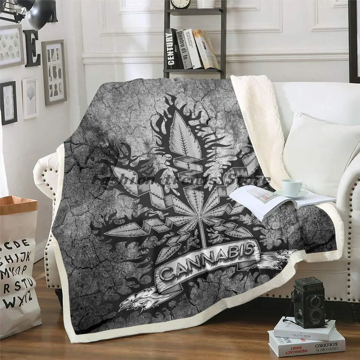 

Leaf Fleece Throw Blanket for Sofa Bed Couch Weed Leaf Plush Blanket Leaves Sherpa Blanket Retro Grunge