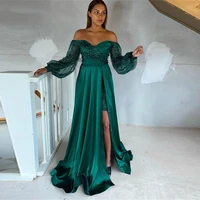 sparkly green sequins prom dresses satin long evening gowns party dress side slit vestidos de mujer elegantes para fiesta 2023