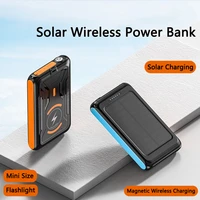 5000mah magnetic wireless power bank for iphone 13 12 series solar powerbank for samsung huawei xiaomi poverbank with led light