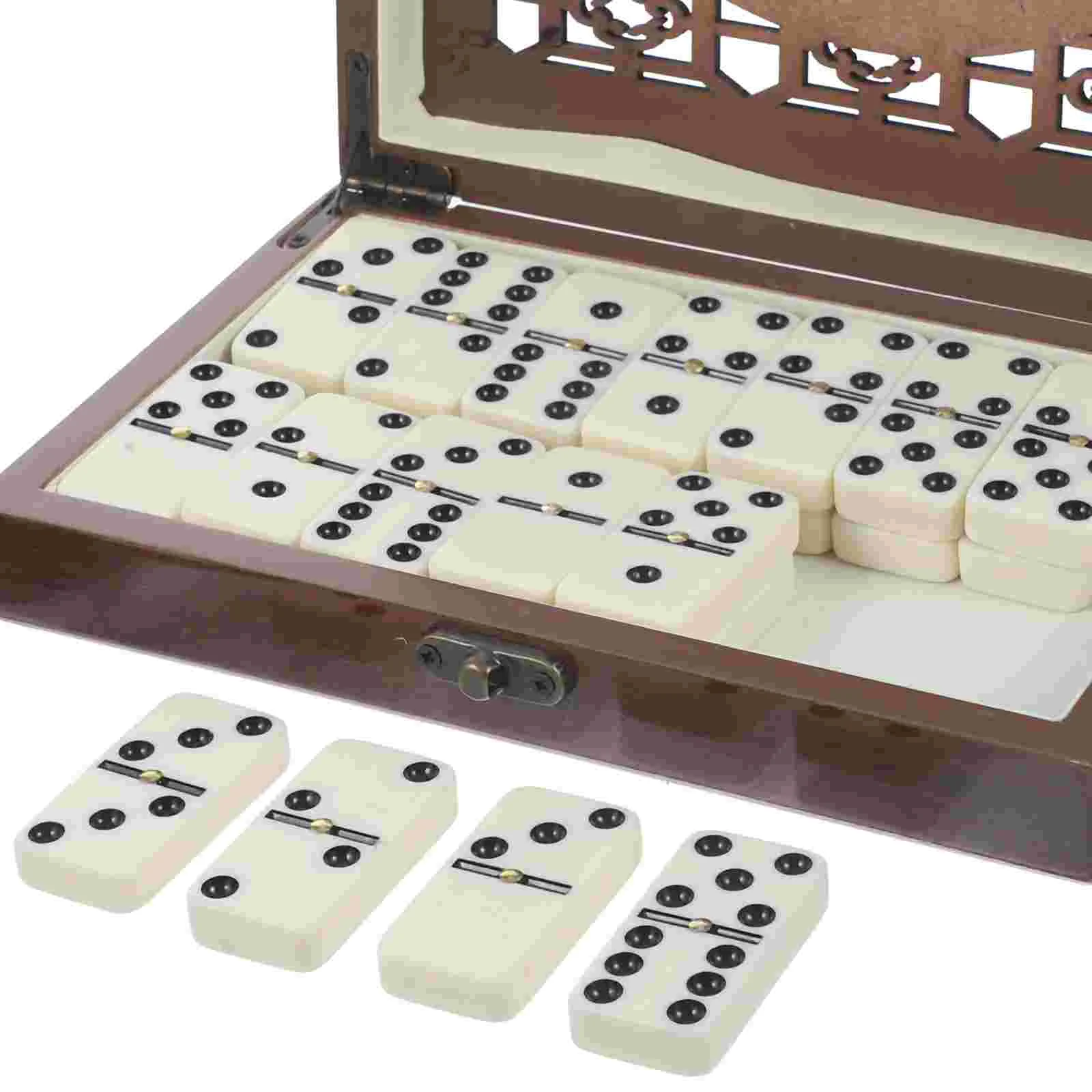 

Dominoes Domino Set Game Blocks Toy Wooden Block Kids Tiles Adults Stacking Box Dominos Building Travel Entertainment Double