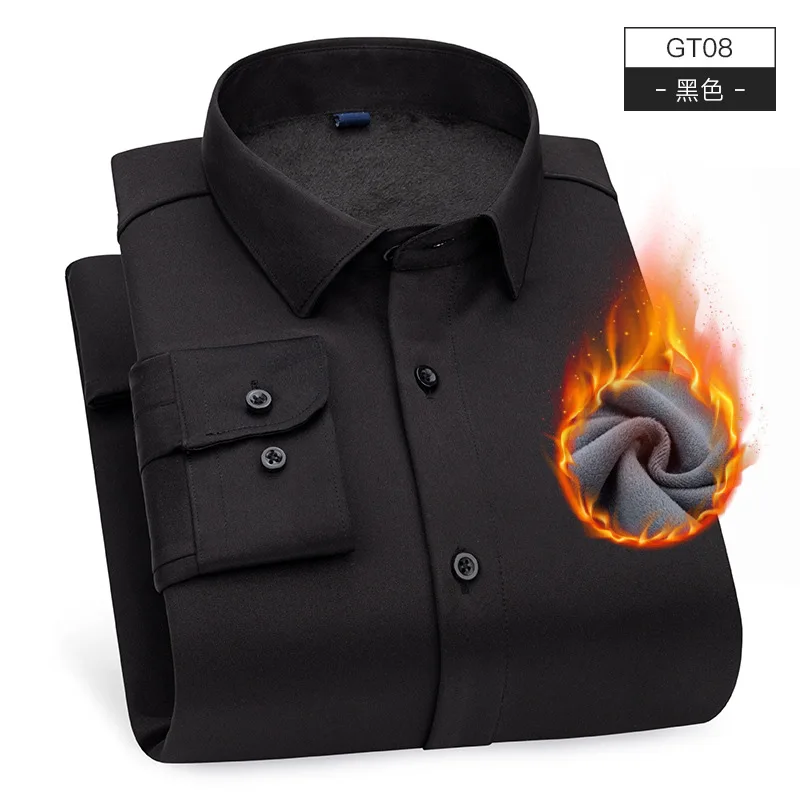 Mattswag Mens Thicken Plush Formal Long Sleeve T Shirts Autumn Winter Business Warm Men's Clothing Casual Slim Fit Camisa Hombre