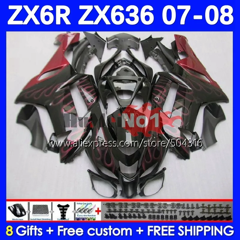 

Body Kit For KAWASAKI NINJA ZX-636 ZX 6R 6 R 636 600CC 59MC.8 ZX636 ZX-6R ZX600 red flames ZX6R 07 08 ZX600 2007 2008 Fairing