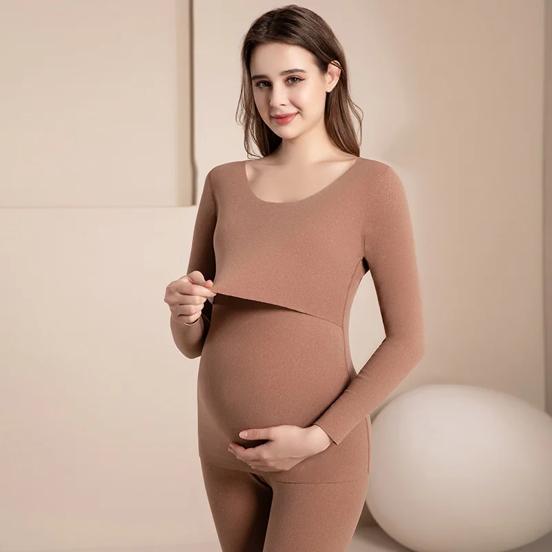 Maternity Breastfeeding 2 Piece Set Pajamas Dralon Warm T-shirt Adjustable Pants For Pregnant Women Nursing Clothes enlarge