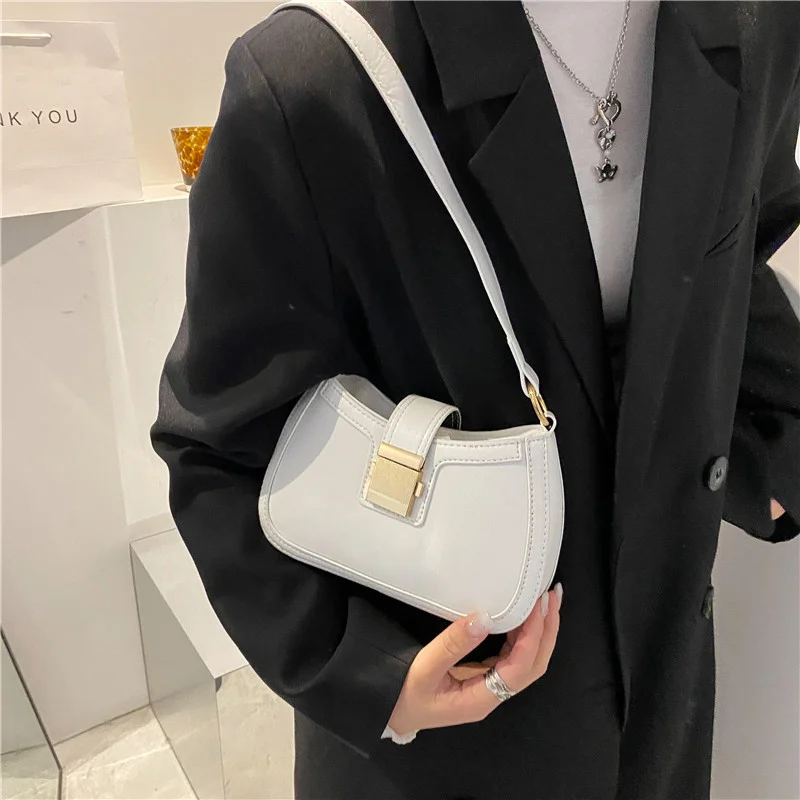 Retro Fashion Ladies Underarm Shoulder Bag Solid Color PU Leather Handbag Female Simple Female Chain Wallet Ladies Handbag