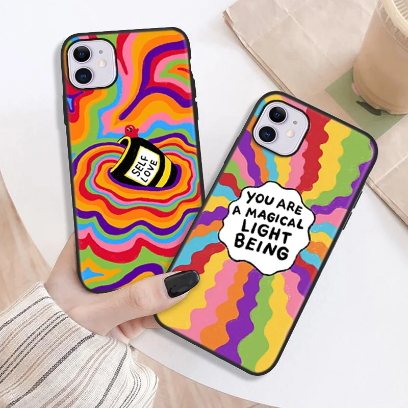 

Case For Iphone 11 Case For iPhone 13 12 Pro Max 7 8 6 6S plus XR XS Max X SE 2020 13 12 Mini Rainbow Wave Black Painted Cover