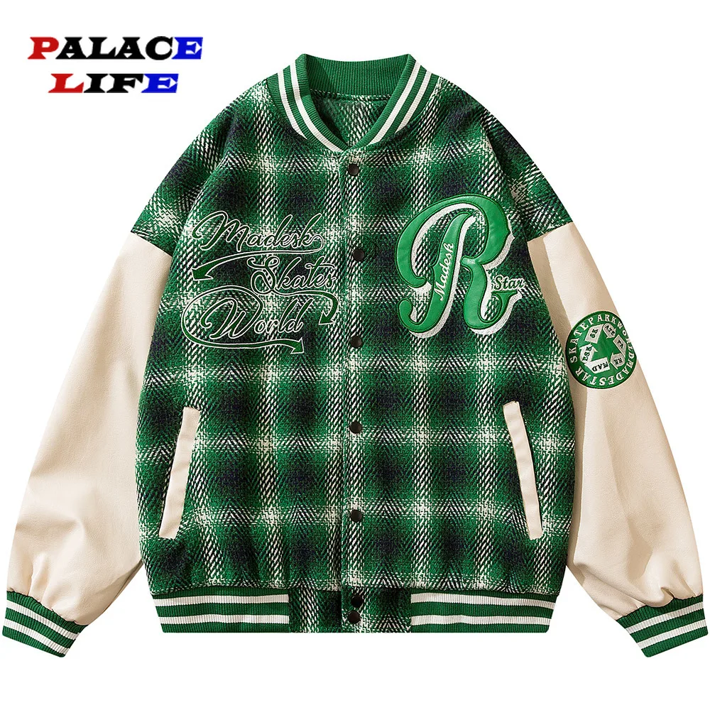 

2022 New Men's Letter Embroidery Jacket Casual Harajuku Hip Hop Outwear Streetwear Baggy Checkered Stripes Graphics Print Coat