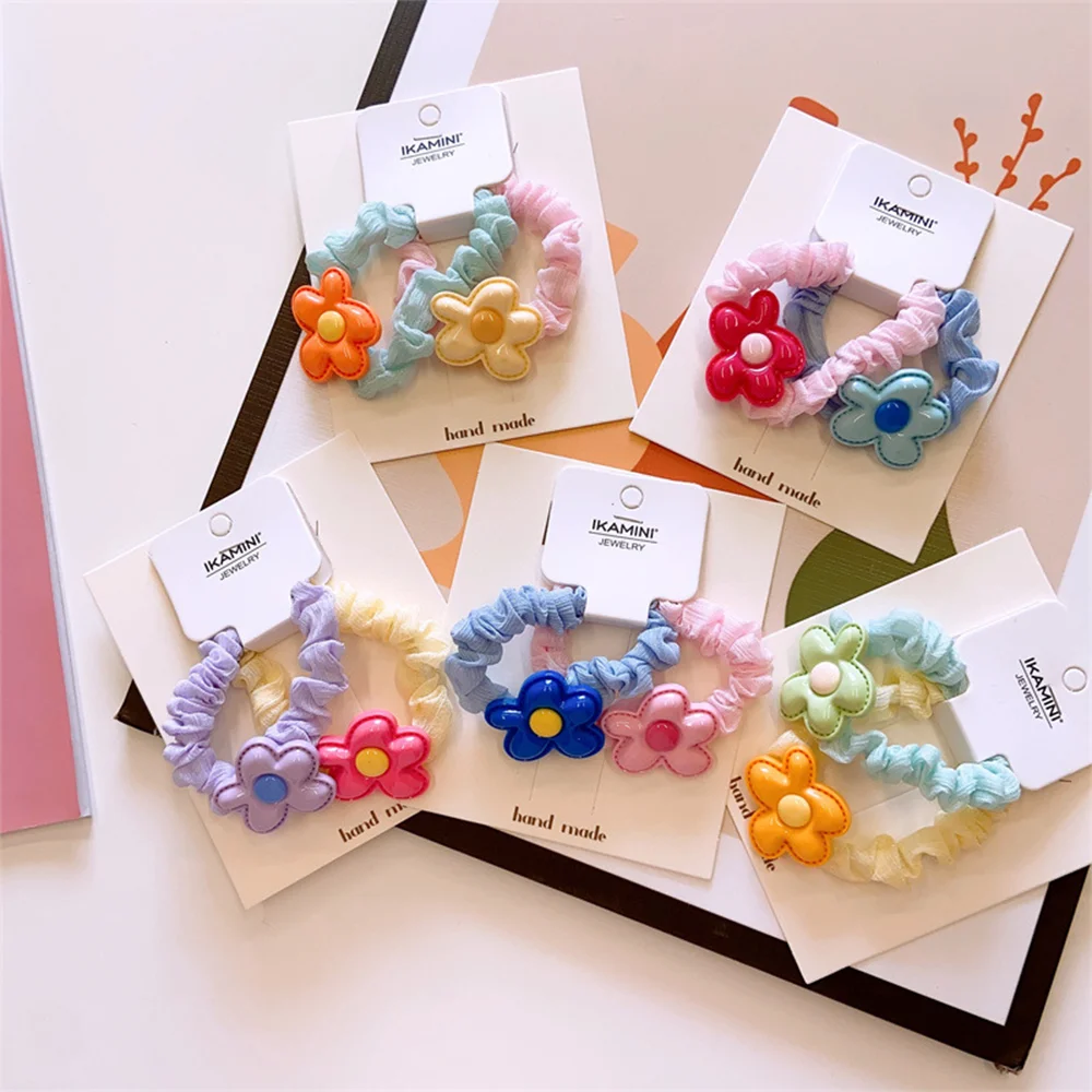 

2 colorful flower children's hair ropes, cute egg blossom candy colored hair accessories