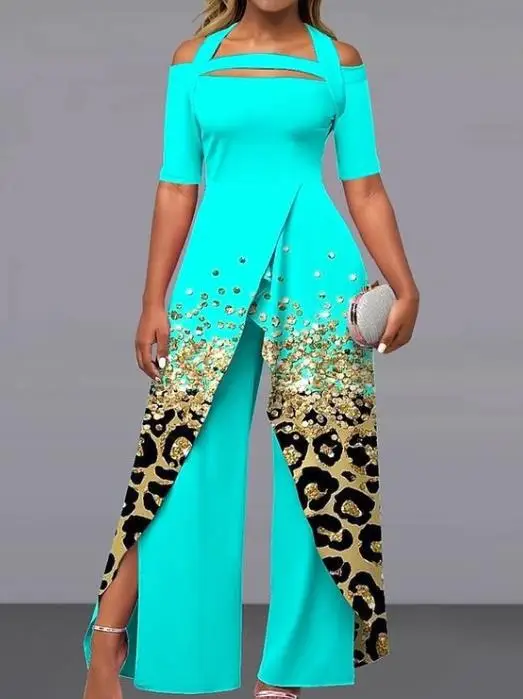 

Jumpsuits Woman 2023 Summer New Casual Fashion Style Commuter Loose Fit Off Shoulder Contrast Print Jumpsuit Daily Minimalist