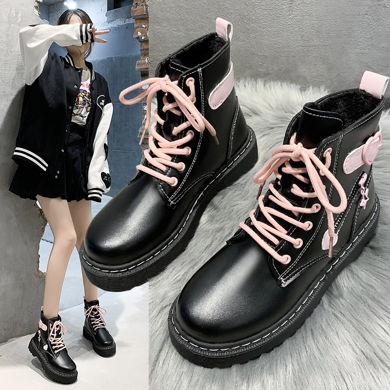 

Ботинки Martin в студенческом стиле, женские осенние короткие ботинки на шнуровке с круглым носком для девушек, обувь в готическом стиле и панк...