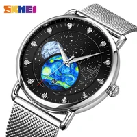 van gogh pattern dial quartz watch mens extremely versatile style stainless steel wristwatches with date skmei 9283