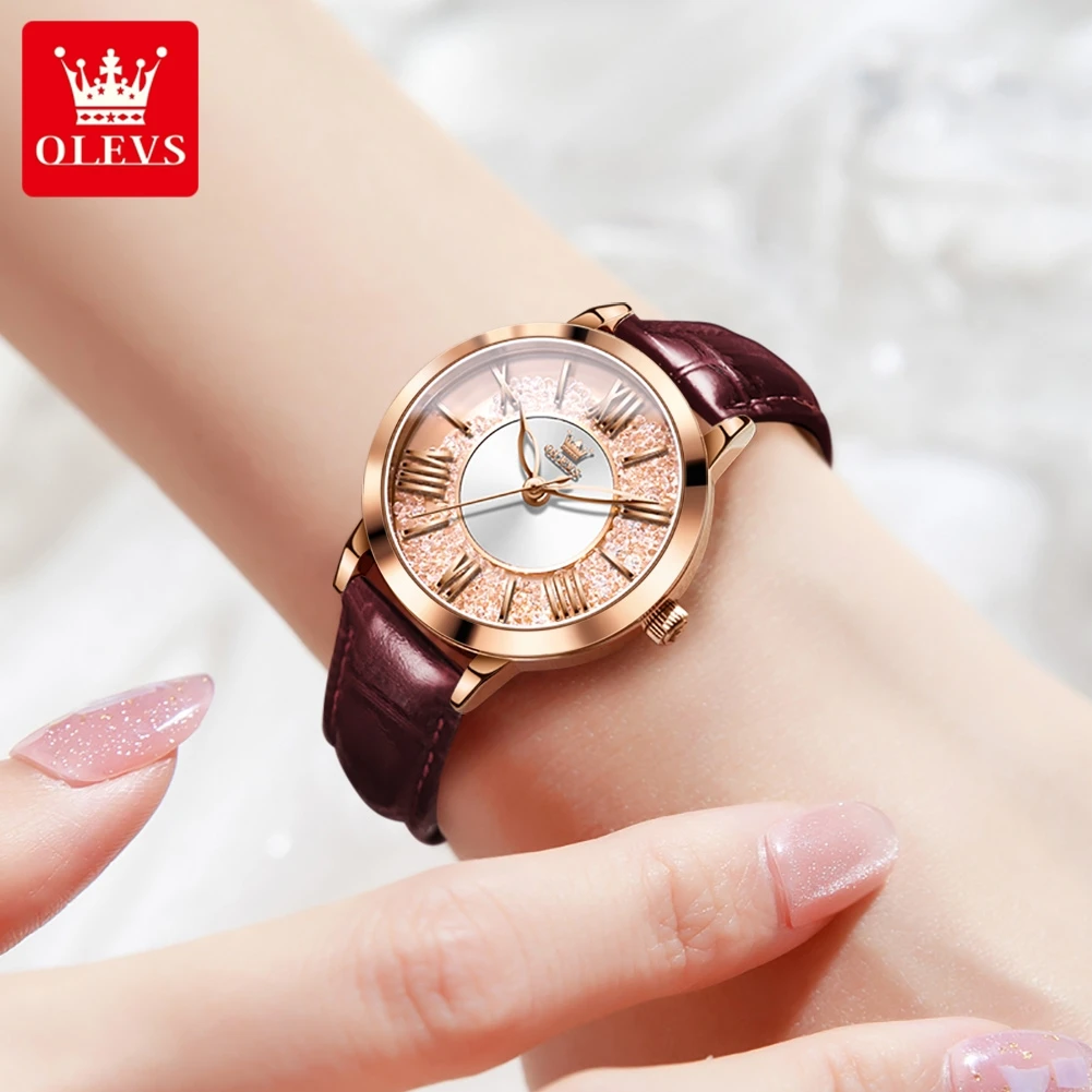 OLEVS Women Watches Fashion Leather Quicksand Ladies Watch Waterproof Quarzt Wristwatch Romatic Girlfriend Gift Montre Femme