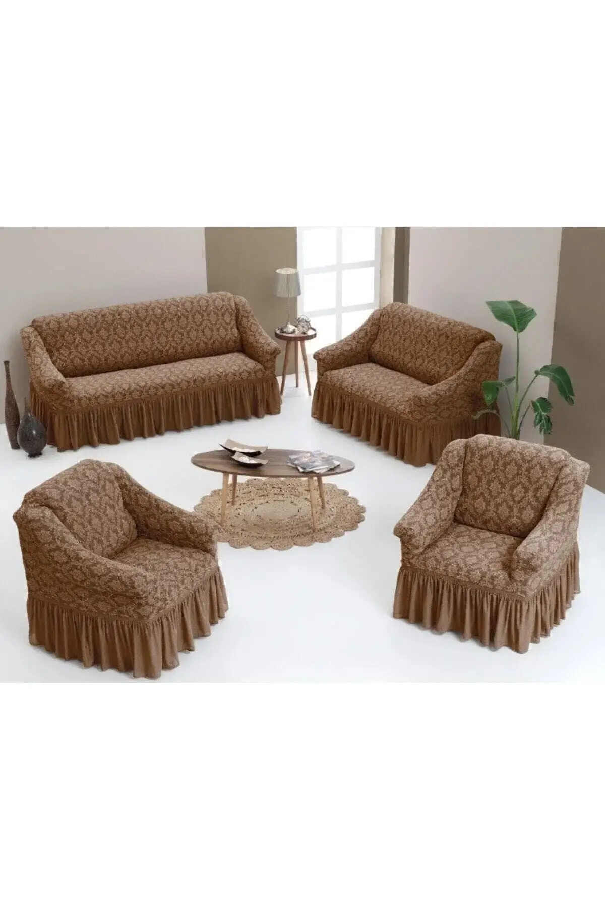 

Jacquard 3 2 + 1 Washable Flexible Lycra Seat, Sofa, Sofa Bed Cover Cotton-Polyester 180x230 Brown Seat