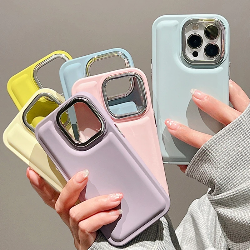 

Shockproof Candy Bread Bumper Silicone Phone Case For iPhone 11 12 13 14 Pro Max Plus XR X XS Luxury Plating Camera Soft Cover
