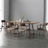 Nordic solid wood dining table and chair combination light hall luxury restaurant turn leg long table ash Hiroshima chair dining