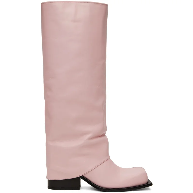 New Square Headed Thick Bottom Thick Heel Winter Trouser Sleeve Leather Boot Cover Knee High Waterproof Platform Women's Boot