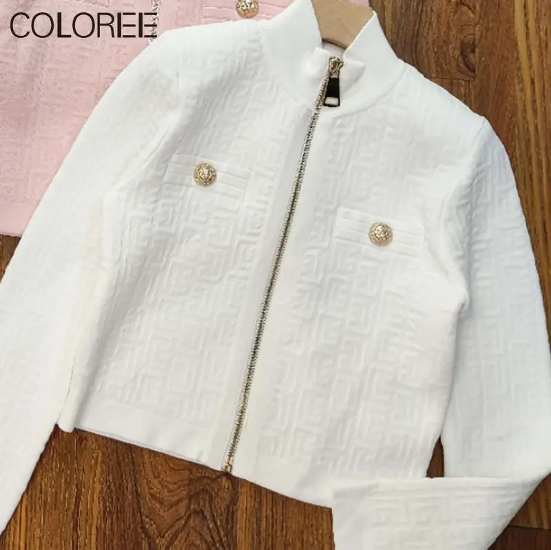 

Luxury Winter Clothes Women Runway Designers Elegant Lion Buttons Knitted Sweater Women White Black Pink Cardigan Femme Korean