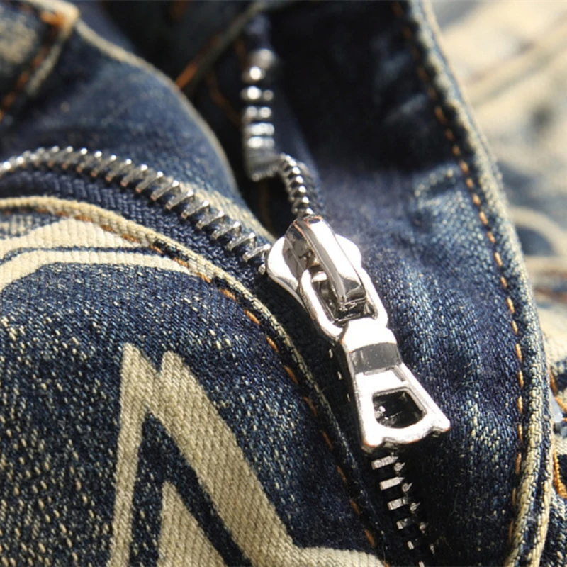 European Jean Letter Star Jean Men Embroidery Patchwork Ripped Jeans For Men Trend Brand Motorcycle Pant Mens Jean Skinny