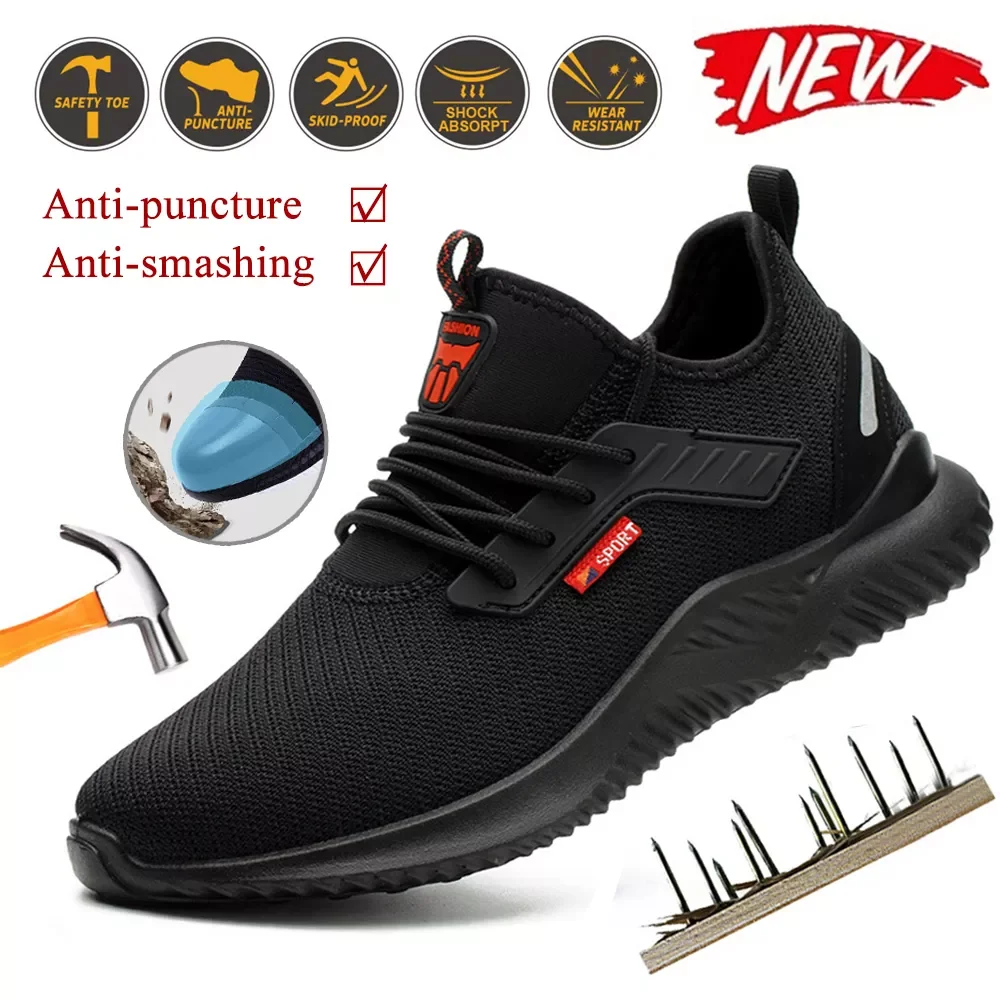 

Fashion Anti-smashing Anti-puncture Safety Work Shoes Breathable Lightweight Safety Boots for Men Plus Size Safety Sneakers