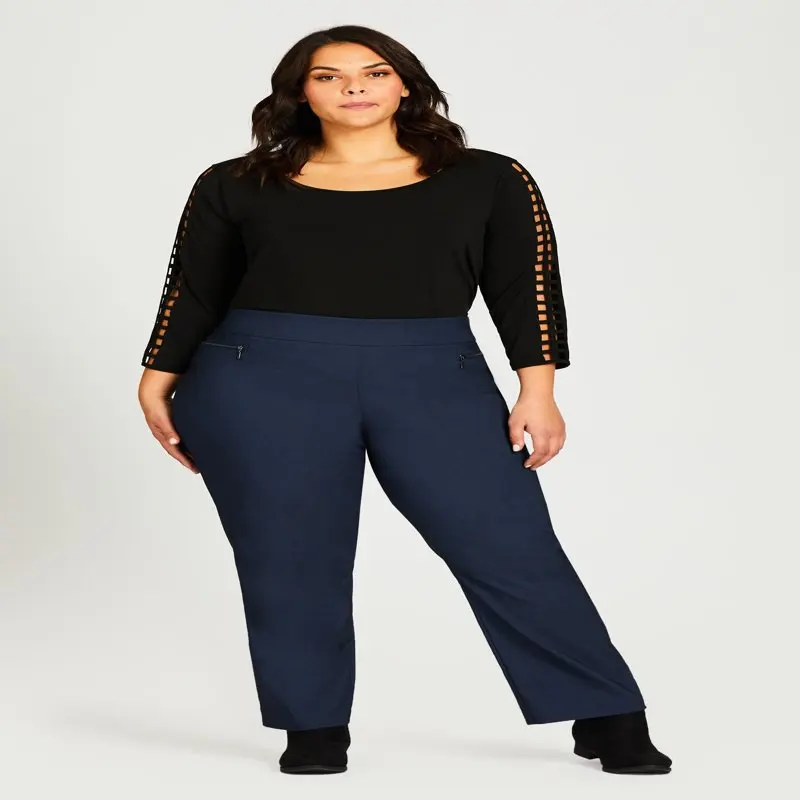 

HMCN Women`s Plus Size Super Stretch Zip Pant Wide Comfort Waist Mesh Tummy Control Insert
