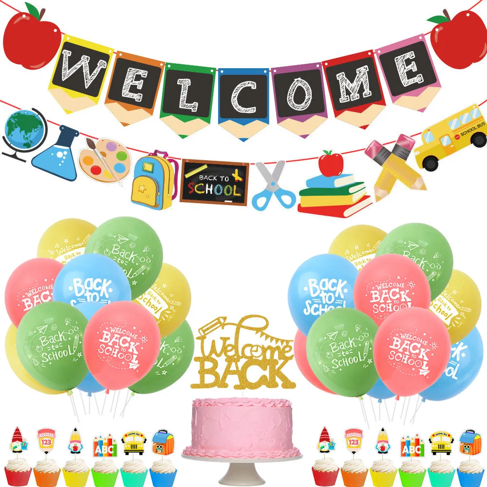 

Welcome Back to School Hanging Sign Banner Cake Topppers Class Bunting First Day of School for Classroom Decor Party Decoration