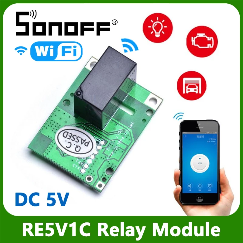 Релейный модуль переключателя SONOFF RE5V1C-5V с Wi-Fi встроенный/самоблокирующийся
