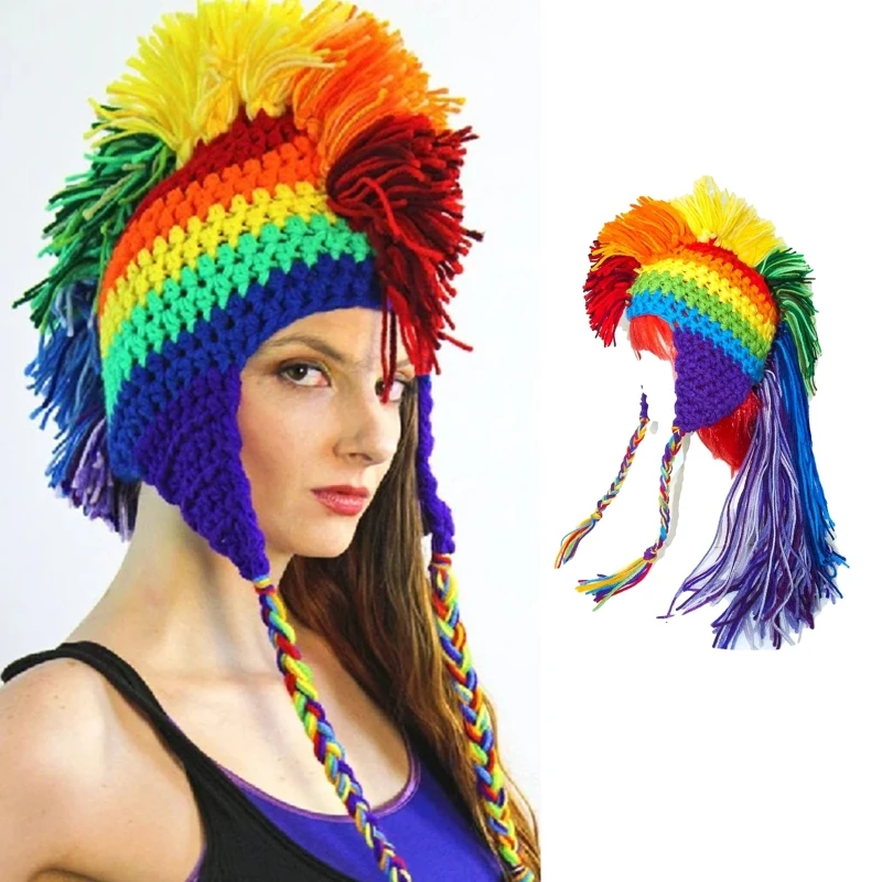 

Roman Knight Hat Novelty Hat Rainbow {} Halloween Funny Hat Knit Beanie Rainbow Striped Beanie Earflap Hooded