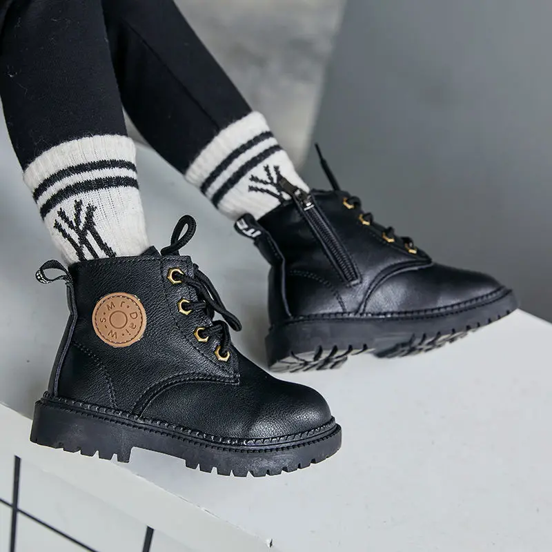 Ботинки для девочек и мальчиков, теплые зимние кроссовки, Повседневная  модная обувь из искусственной кожи, в английском стиле, Осень-зима |  AliExpress