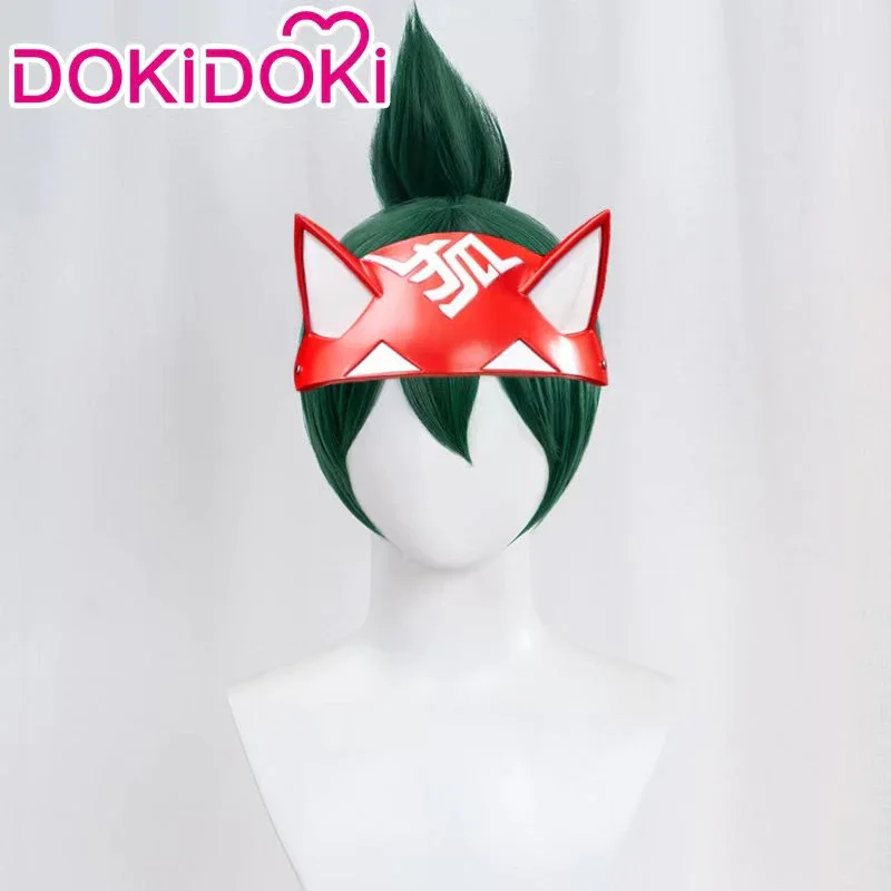 

В наличии, парик Kiriko Game Overwatch 2, косплей-парик, маска DokiDoki, повязка на голову Kiriko, красная маска Kiriko, зеленые волосы, парик Kiriko с координатами