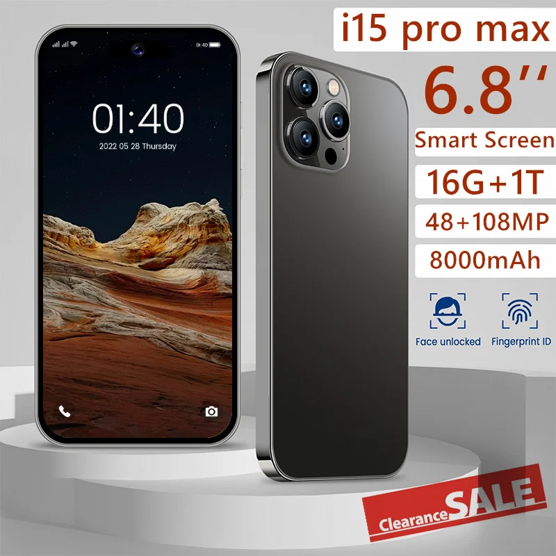 

Оригинальный смартфон I15 Pro Max, телефон с экраном 6,8 дюйма, 16 ГБ + 1 ТБ, мобильные телефоны 8000 мАч, мобильный телефон Android с двумя Sim-картами