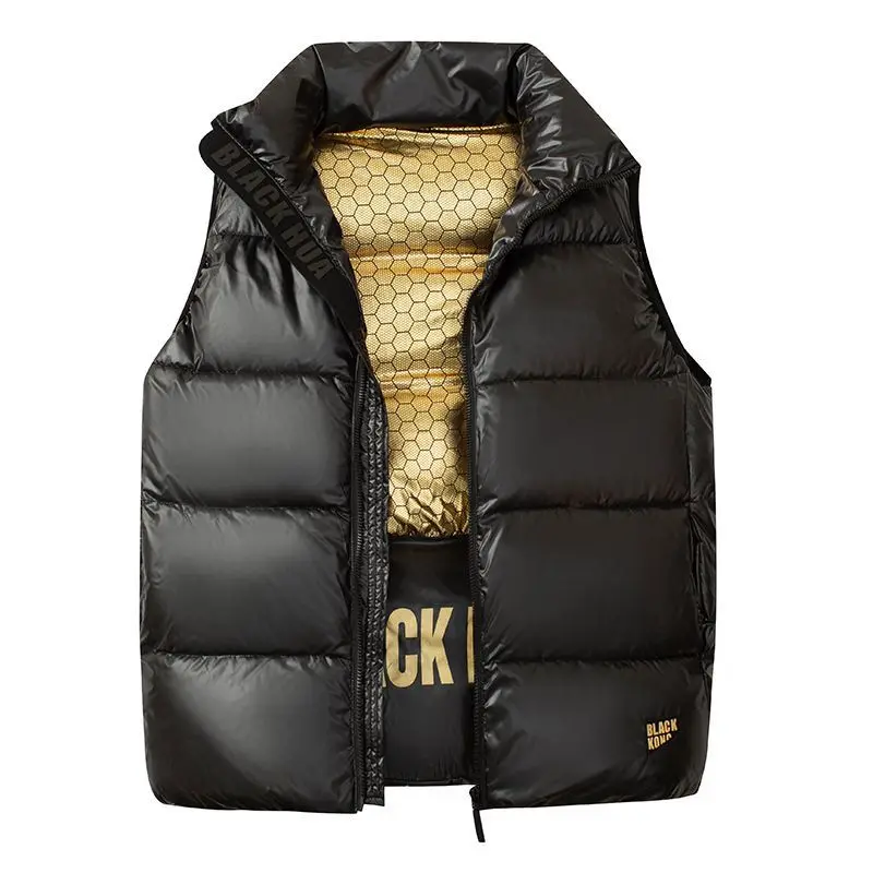 

2023 Black Gold Down Cotton Vest for Men and Women in Autumn and Winter Warm Casual Tank Top Couple Shoulder Jacket