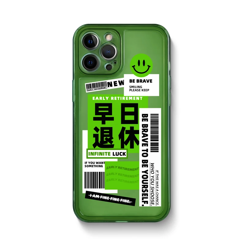 

Chinese Graffiti Transparent Black Green Case for iPhone 13 12 11 Pro Max 12 Mini 8 7 6 6s Plus XR X XS Max SE iPhone 11 Cover