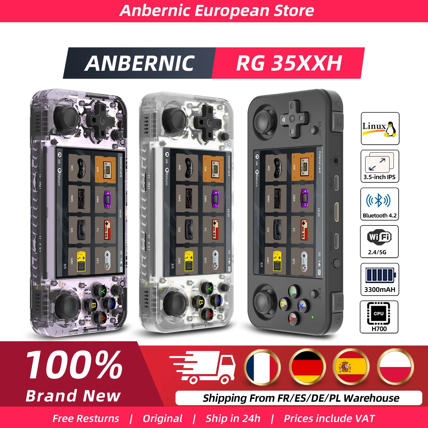 Anbernic RG35XX H Retro Handheld Gaming Console Dual Joystick Design 3.5-inch IPS Screen 3300 mAh Game Player HDMI-compatible