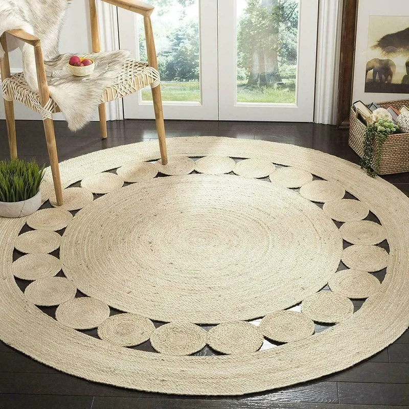 Jute Round Rug Weaving Style Pure Natural Jute Decorative Rugs Home Decoration Rugs Modern Pastoral