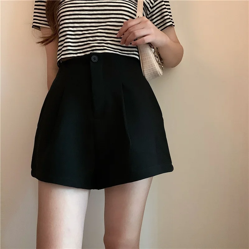 Women High-Waisted Shorts 2021 New Solid All-Match Button Fly Shorts Korean Fashion Summer Korean Loose Sexy A-Line Clothing