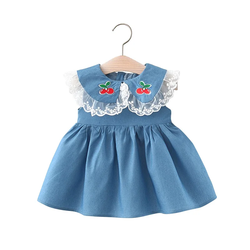 

2022 Children's Dress New Lace Lace Denim Children's Dress Cotton Girls Children's Summer Children's Clothing Lww10114