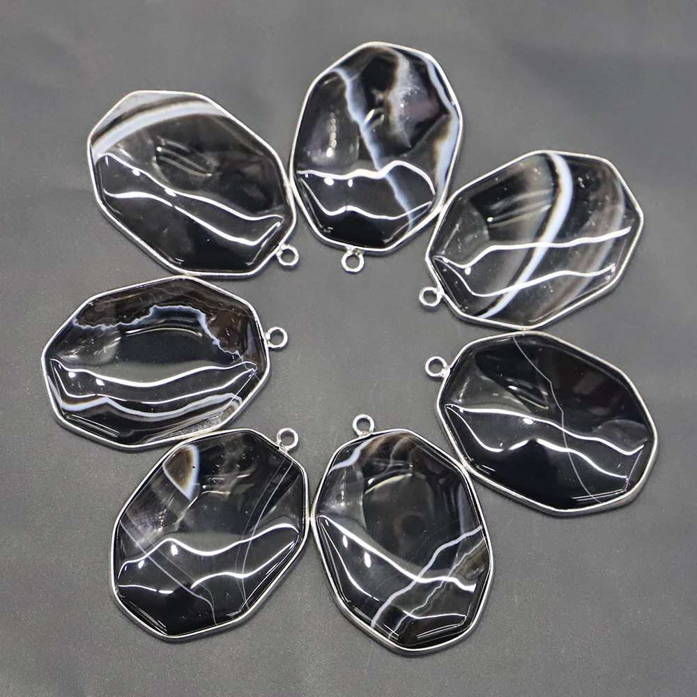 

New High Quality Natural Stone Polygonal Black Onyx Cabochon Necklace Pendant Exquisite Jewelry Gift Wholesale5Pcs Free Shipping