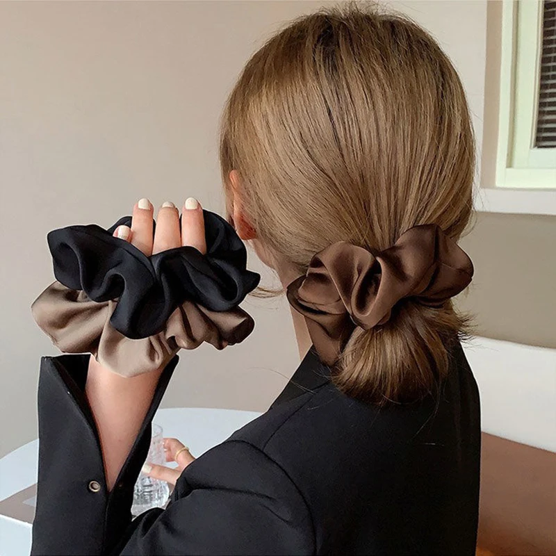 

Woman Big Elegant Silk Elastics Hair Band Korean Solid Color Scrunchies Hair Ties Ladies Ponytail Hold Hair Accessories Newest