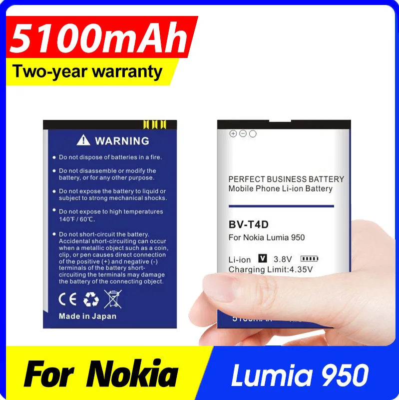 

Литийионный аккумулятор 5100 мА · ч, Bv-t4d, Bvt4d, для Nokia Microsoft Lumia 950 xl, Cityman 940, Rm-1118